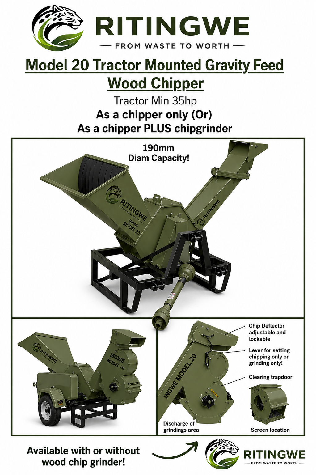 225 PTO Wood Chipper and Grinder | Tractor-Mounted Commercial Wood Chipper South Africa thumbnail 2