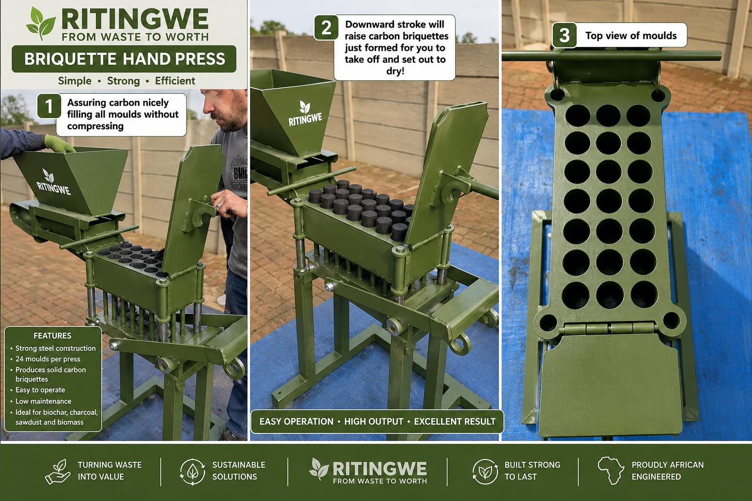 Hand-Operated Briquette Press | Produce 20 Fuel Briquettes in Seconds
